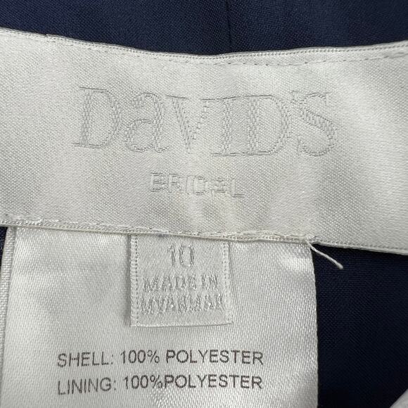 David’s Bridal Marine Navy Blue Dress 10 Strapless Crepe Chiffon Ruched Cascade - Picture 9 of 12